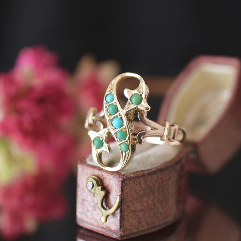 Antique Edwardian 9ct Rose Gold And Turquoise Ring