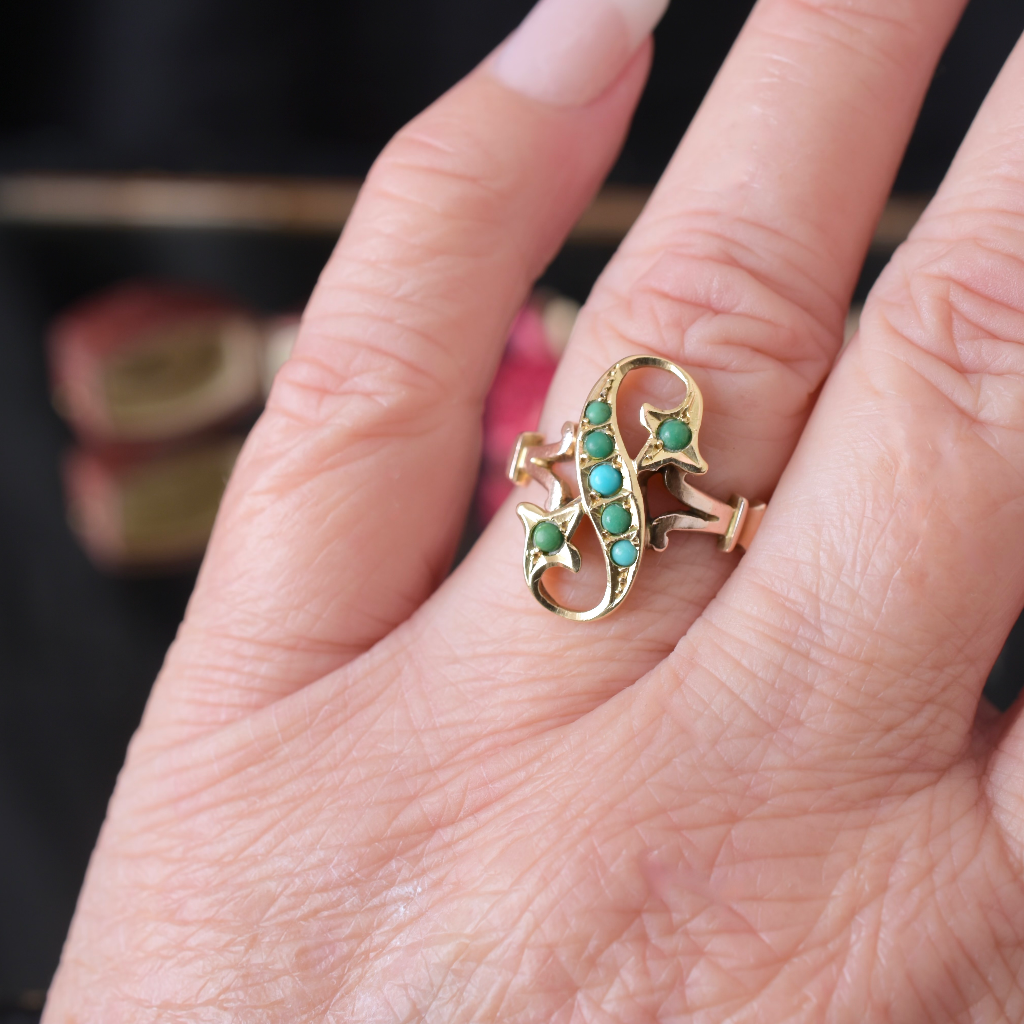 Antique Edwardian 9ct Rose Gold And Turquoise Ring