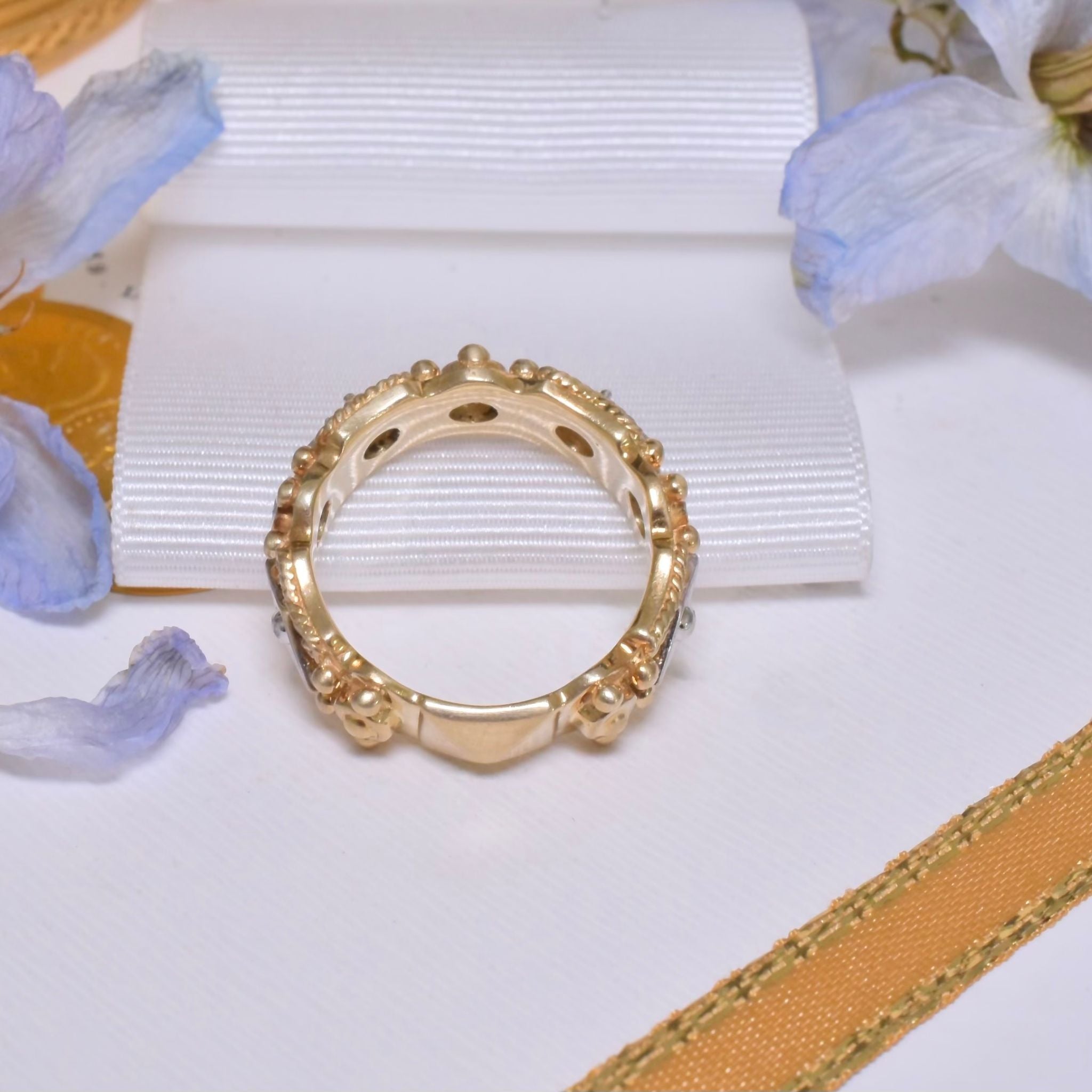 Modern 14ct Yellow Gold And Five Diamond Ornate Near Full Hoop Ring By Morris & David - New York