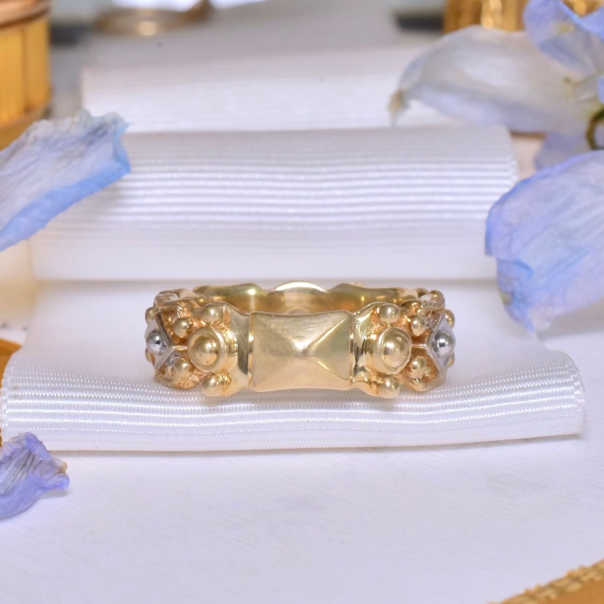 Modern 14ct Yellow Gold And Five Diamond Ornate Near Full Hoop Ring By Morris & David - New York
