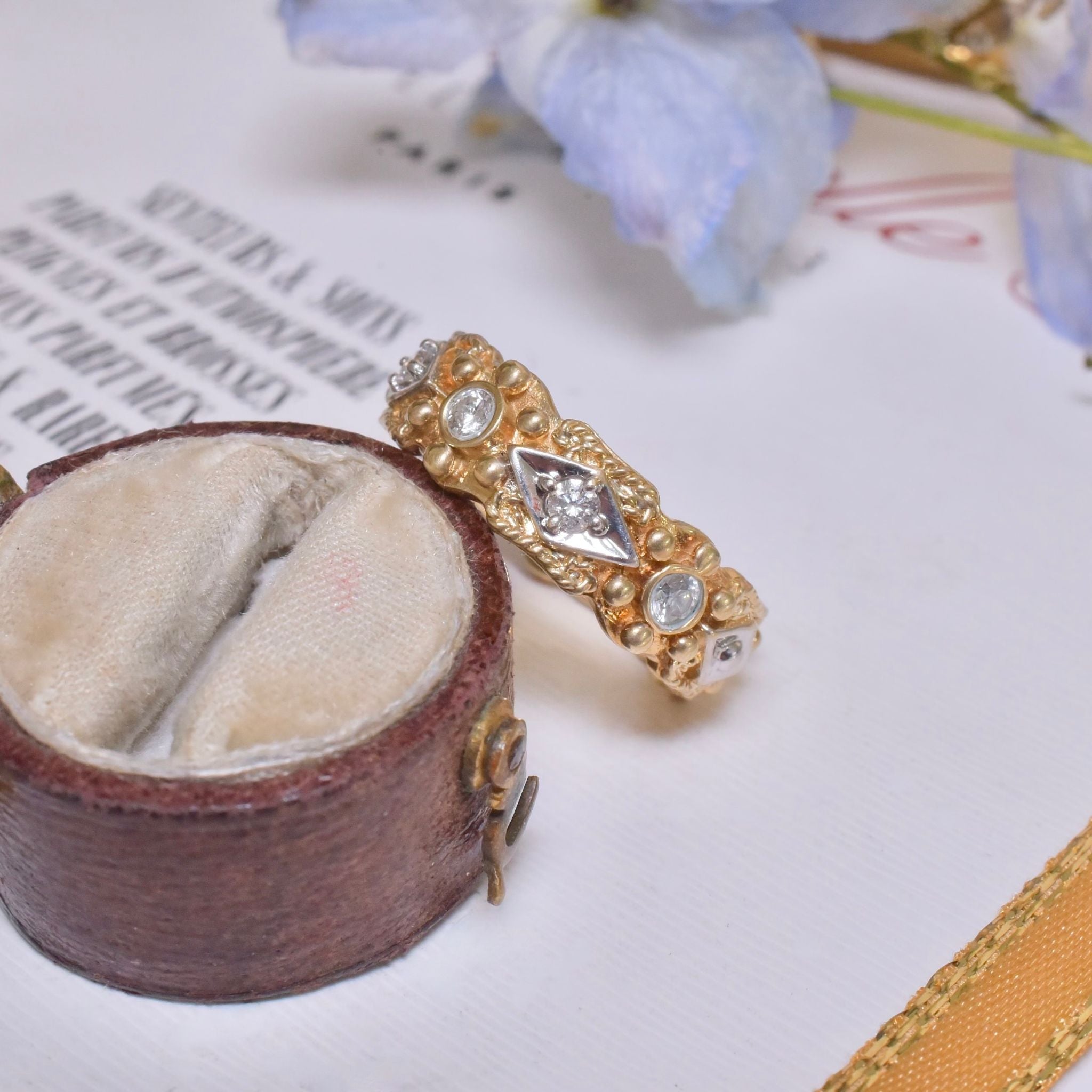 Modern 14ct Yellow Gold And Five Diamond Ornate Near Full Hoop Ring By Morris & David - New York