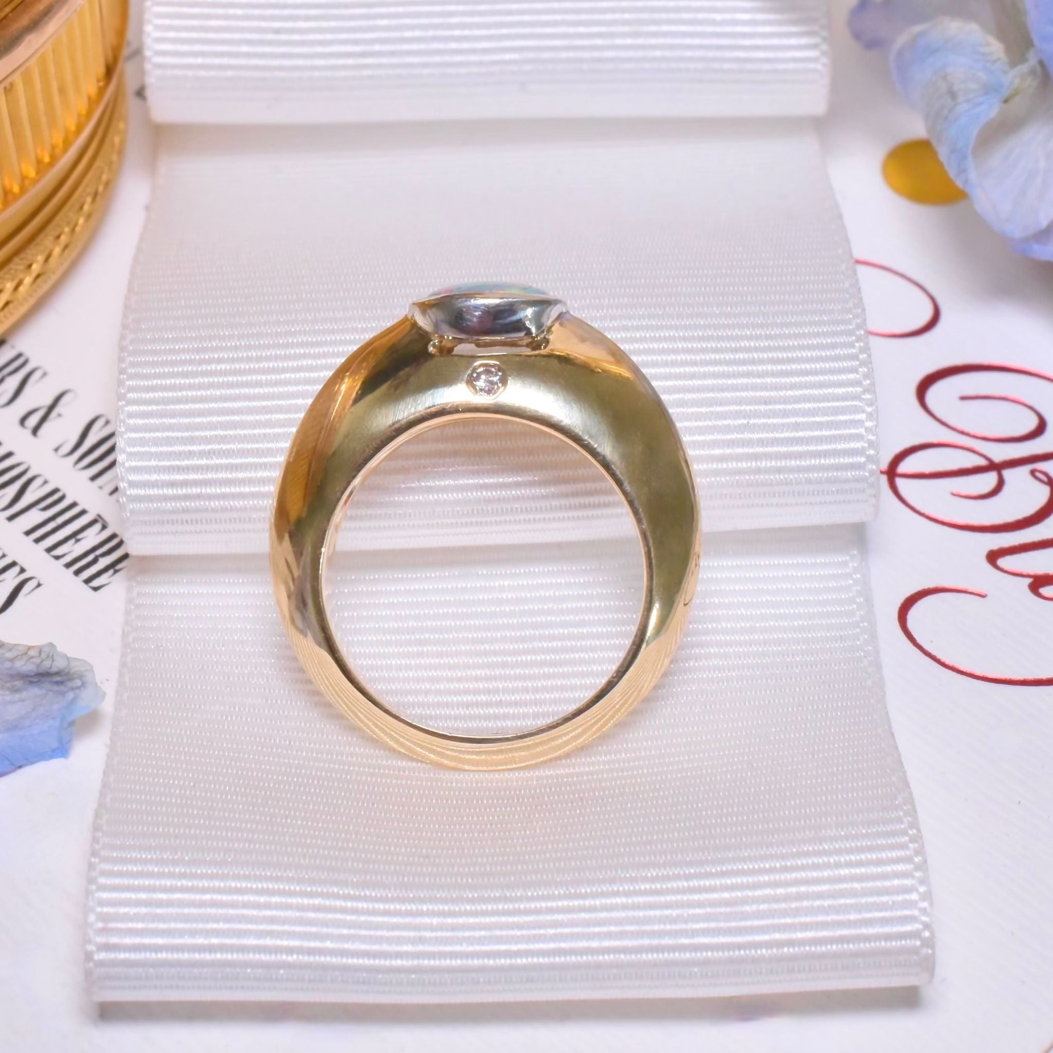 Contemporary 9ct Yellow Gold solid Opal And Diamond Ring