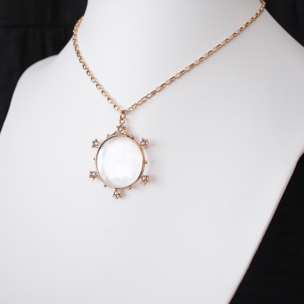 Antique Edwardian Era 9ct Rose Gold And Pearl Double Sided Photo Locket