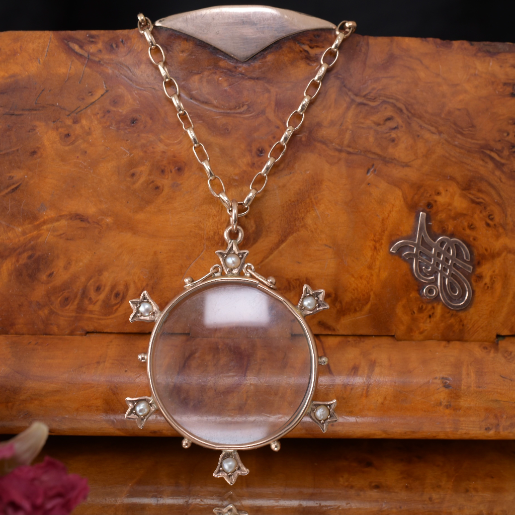 Antique Edwardian Era 9ct Rose Gold And Pearl Double Sided Photo Locket