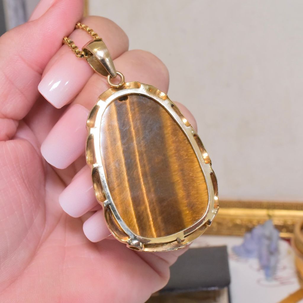 Fabulous Vintage 14ct Yellow Gold Tiger Eye ‘Buddha’ Pendant - 24 Grams