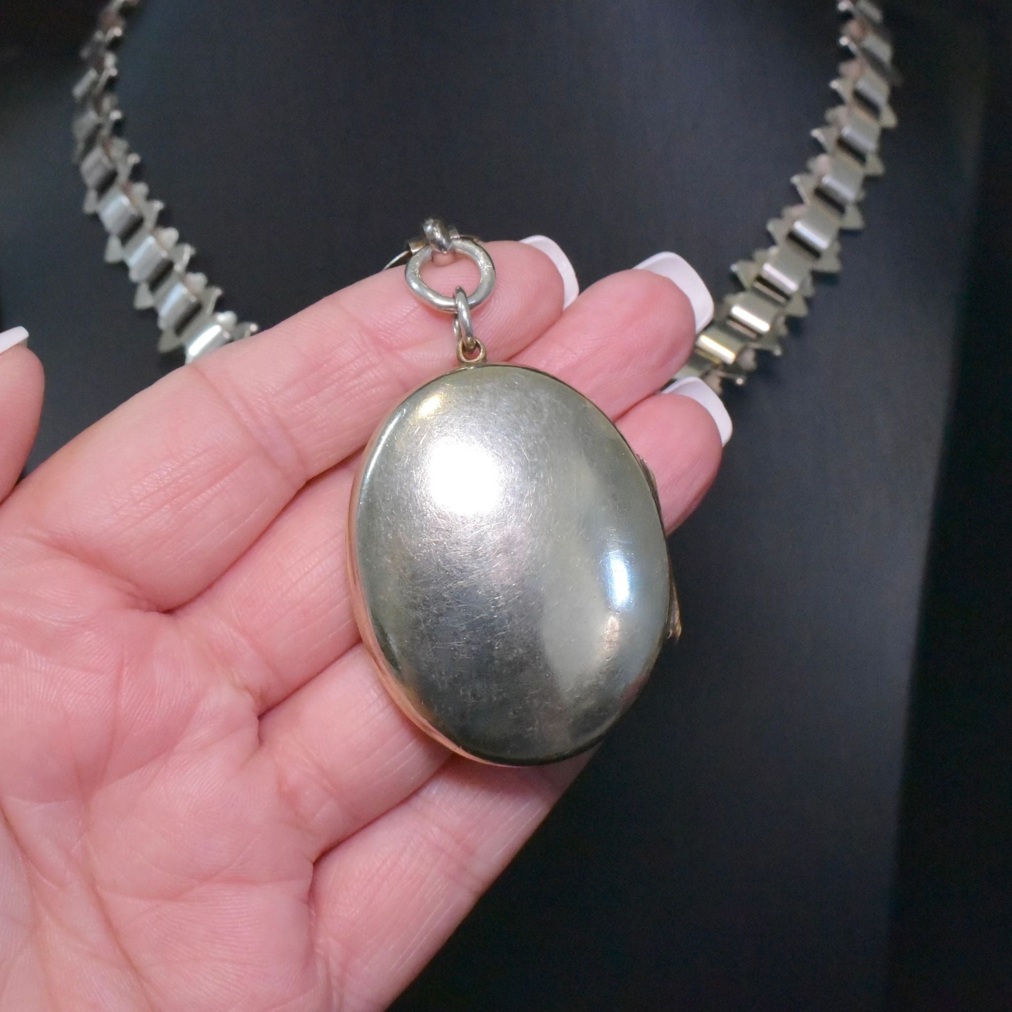 Antique Victorian Silver Book Chain And Large Locket Circa 1889-90