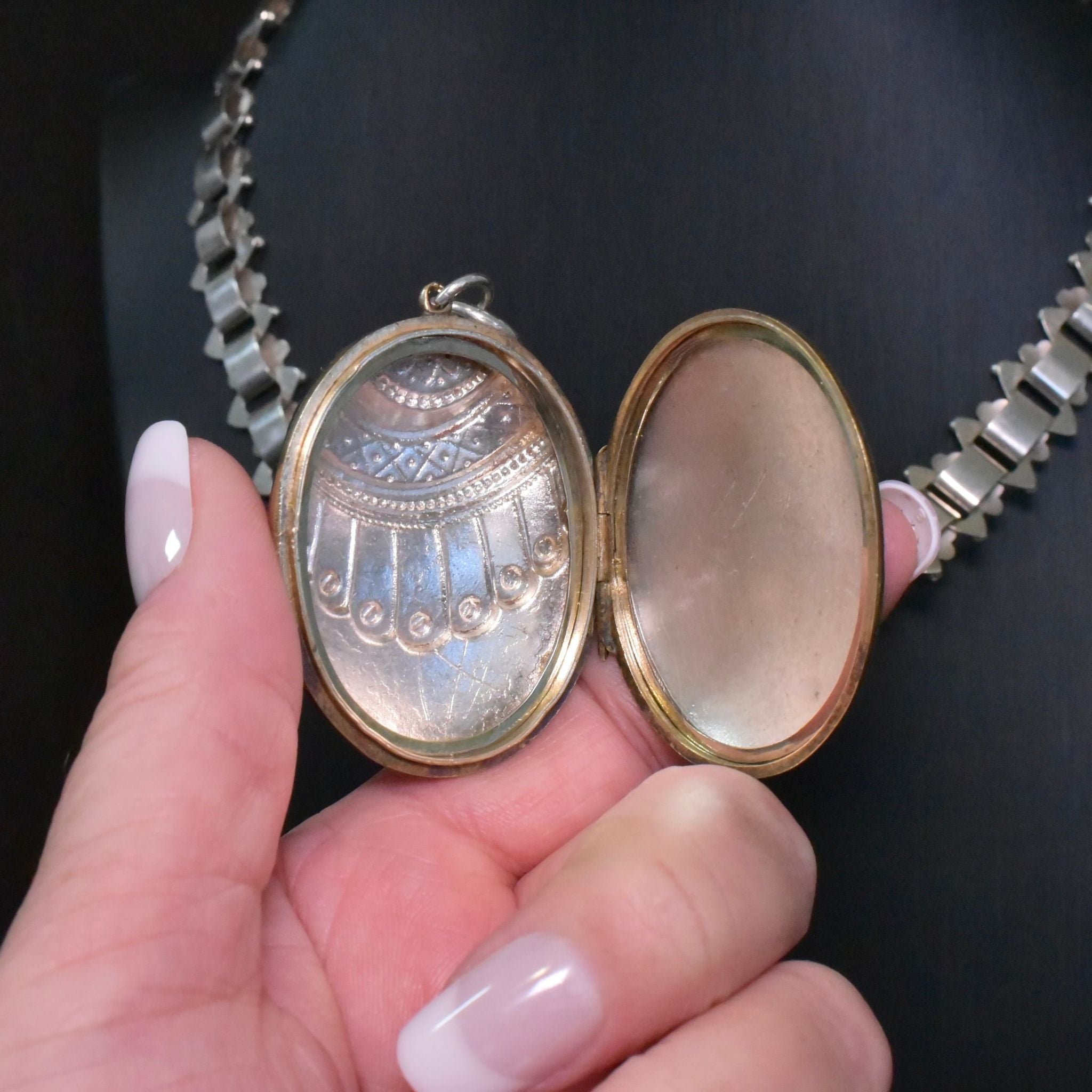 Antique Victorian Silver Book Chain And Large Locket Circa 1889-90