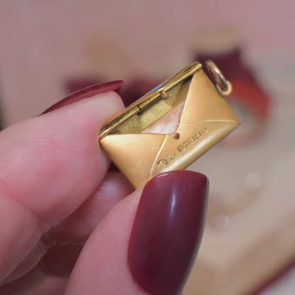 Antique 9ct Gold & Enamel ‘Opening’ Envelope Charm/Pendant - Birmingham 1902