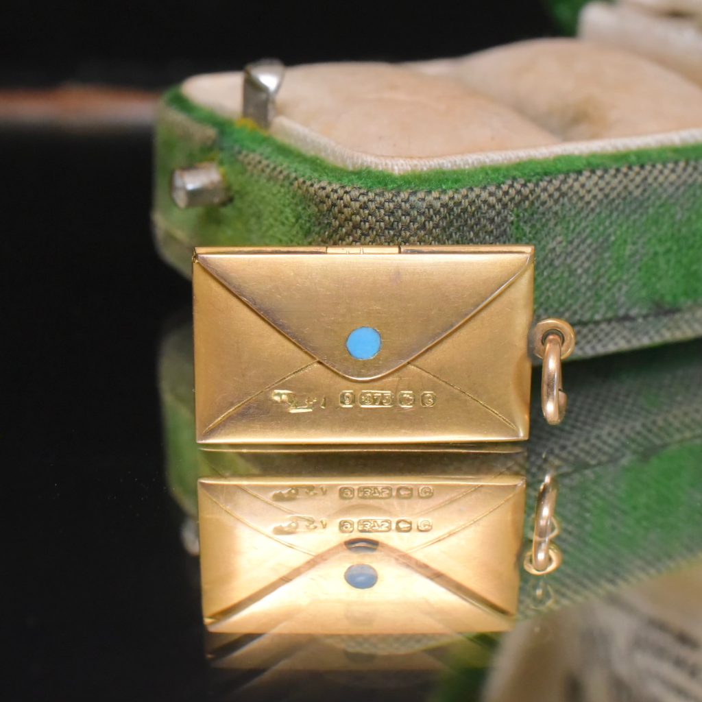 Antique 9ct Gold & Enamel ‘Opening’ Envelope Charm/Pendant - Birmingham 1902