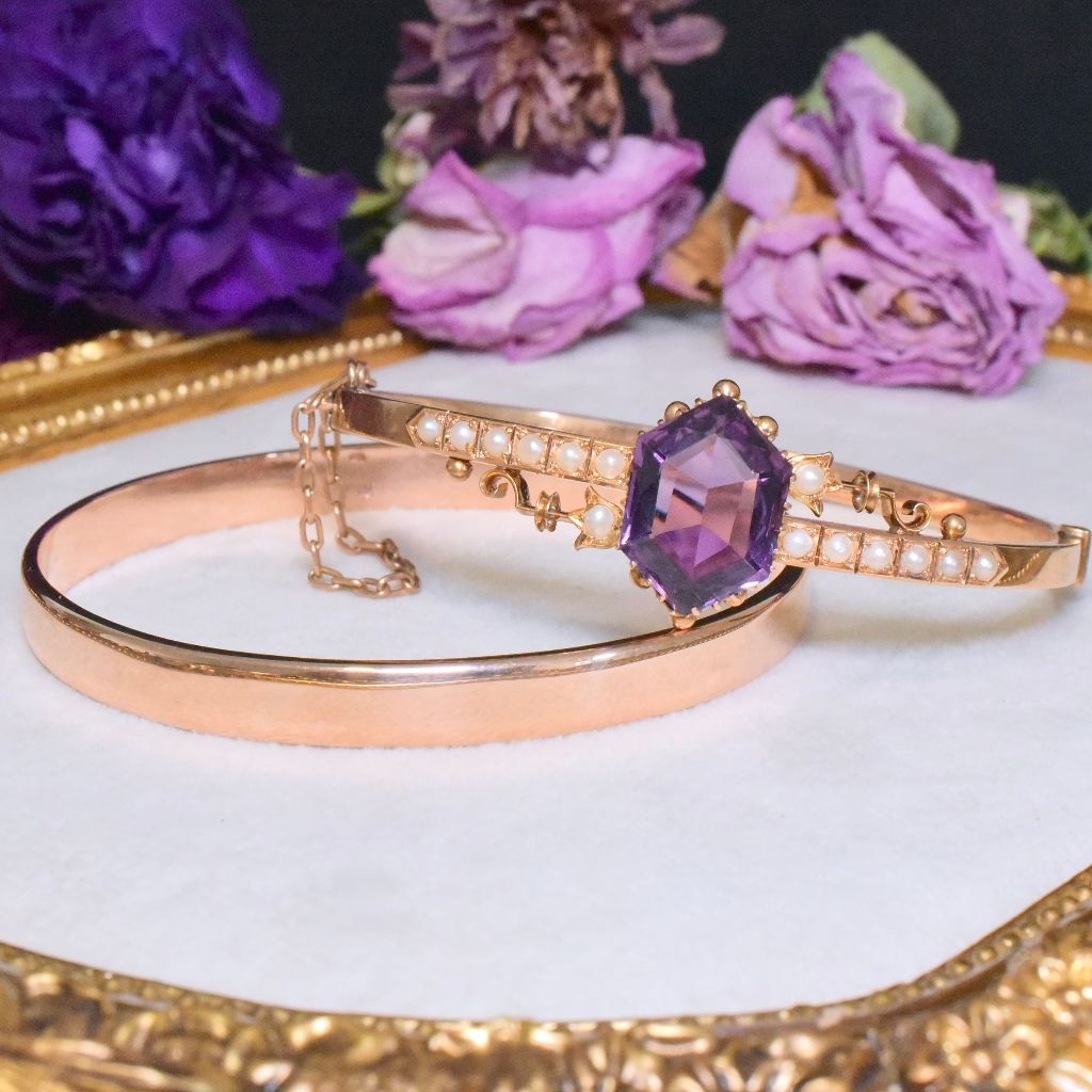 Superb Solid (Not Hollow) 9ct Rose Gold Oval ‘Golf’ / ‘Nellie Stewart’ Bangle