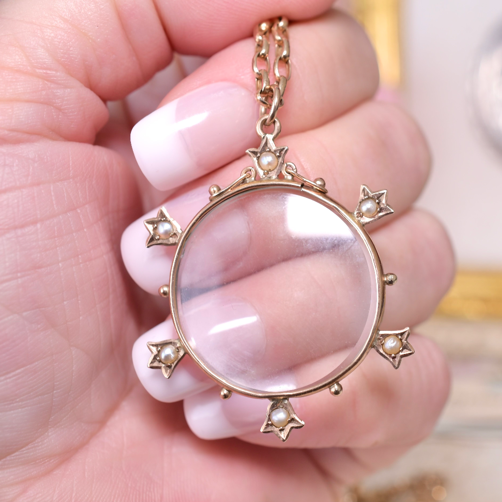 Antique Edwardian Era 9ct Rose Gold And Pearl Double Sided Photo Locket