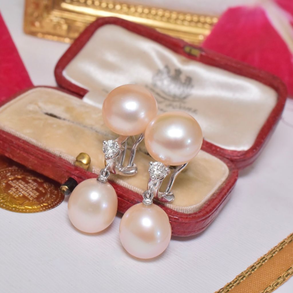 Superb 18ct White Gold Pearl And Diamond Drop Earrings