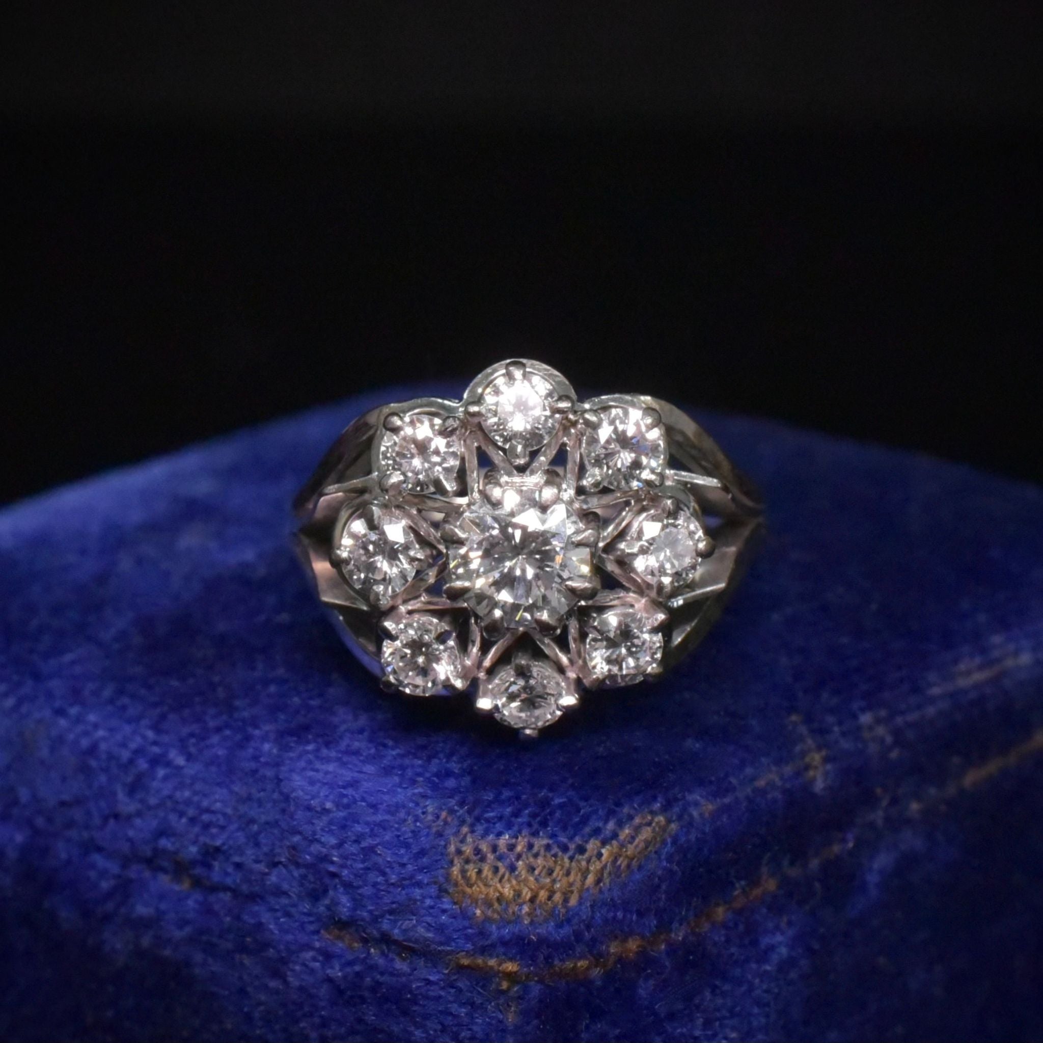 Vintage 18ct White Gold Diamond ‘Daisy’ Halo Cluster Circa 1940’s - 0.92ct