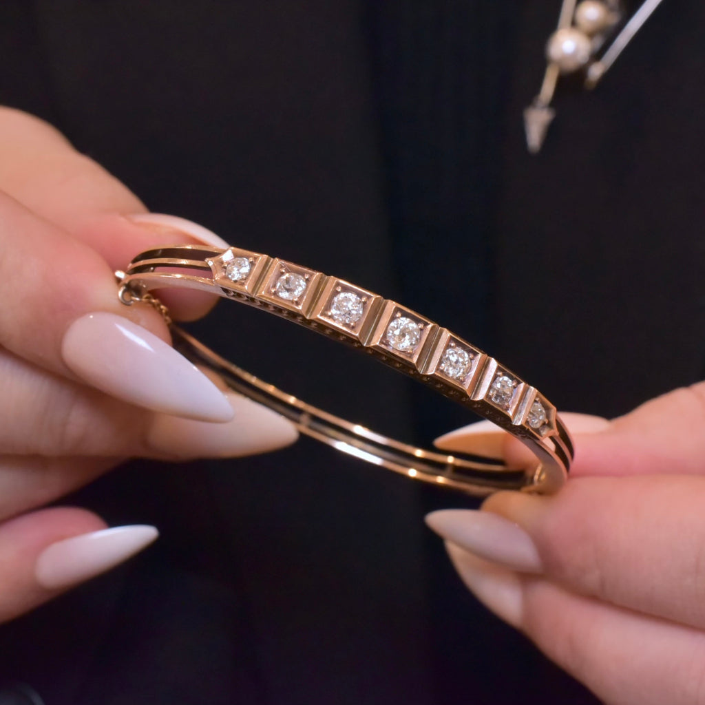 Antique Edwardian 15ct Rose Gold And Diamond 0.86ct Bangle Circa 1910 With Independent Retail Replacement Valuation $9000 AUD