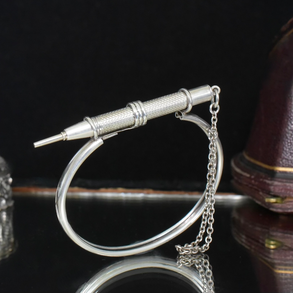 Antique Victorian Sterling Silver Propelling Pencil Bangle Circa 1900
