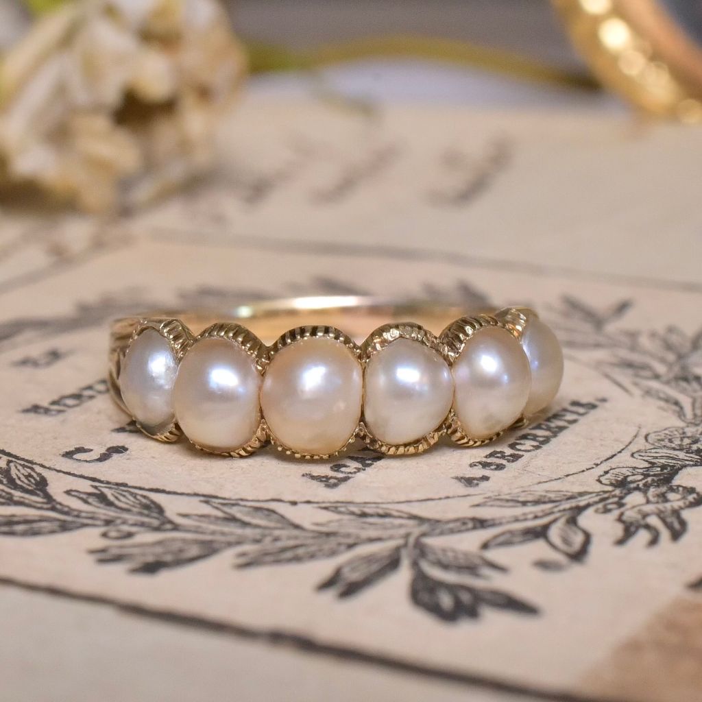Antique Georgian 15ct Yellow Gold Natural Half Five Pearl Half Hoop Ring Circa 1815-1825