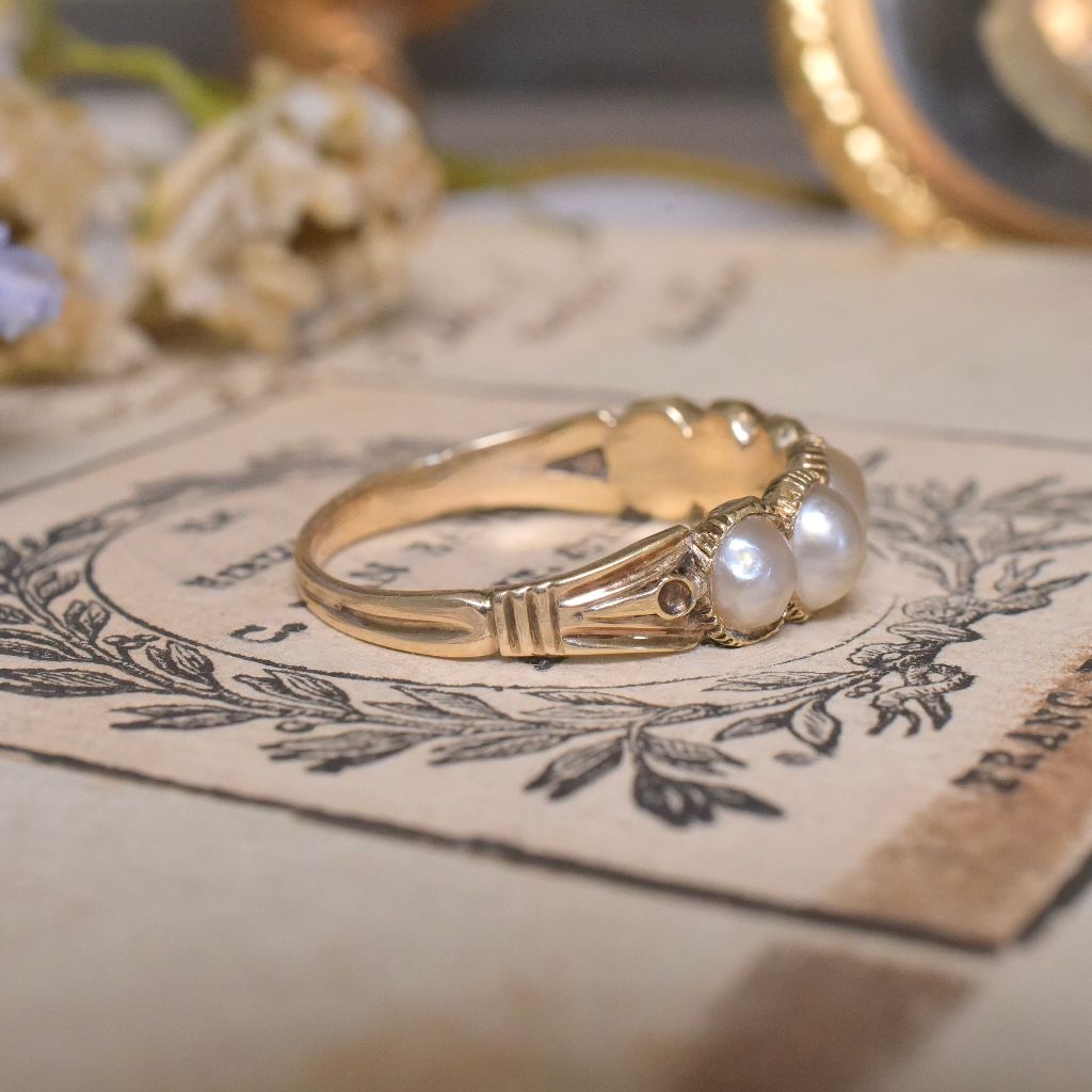 Antique Georgian 15ct Yellow Gold Natural Half Five Pearl Half Hoop Ring Circa 1815-1825