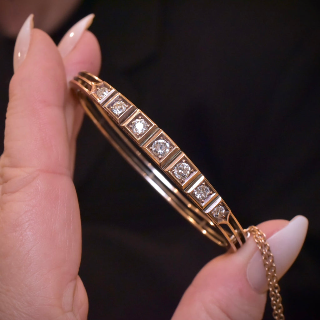 Antique Edwardian 15ct Rose Gold And Diamond 0.86ct Bangle Circa 1910 With Independent Retail Replacement Valuation $9000 AUD