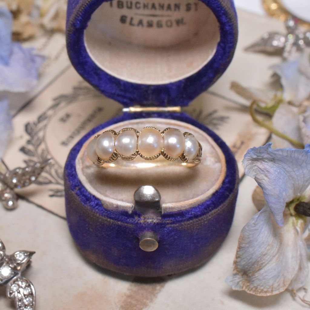 Antique Georgian 15ct Yellow Gold Natural Half Five Pearl Half Hoop Ring Circa 1815-1825