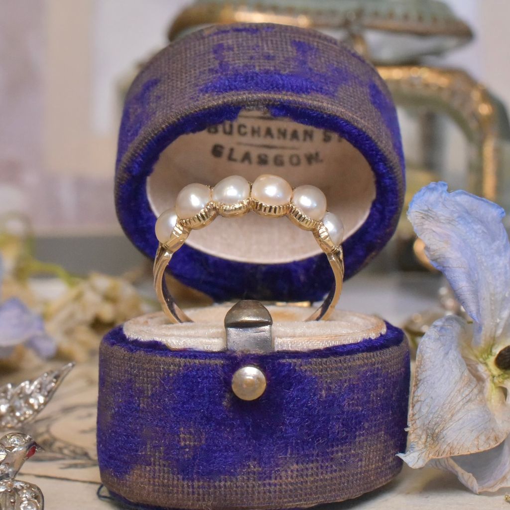 Antique Georgian 15ct Yellow Gold Natural Half Five Pearl Half Hoop Ring Circa 1815-1825