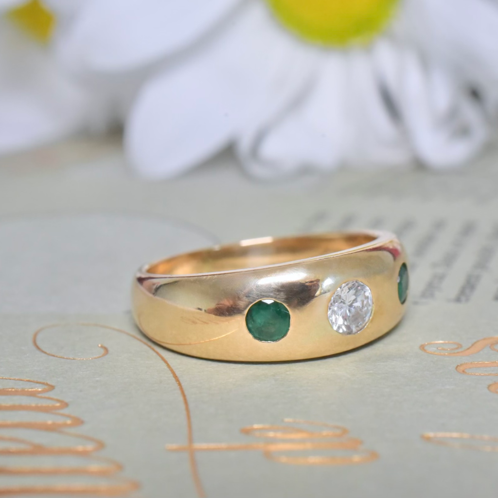 Contemporary 18ct Yellow Gold Diamond And Emerald Ring
