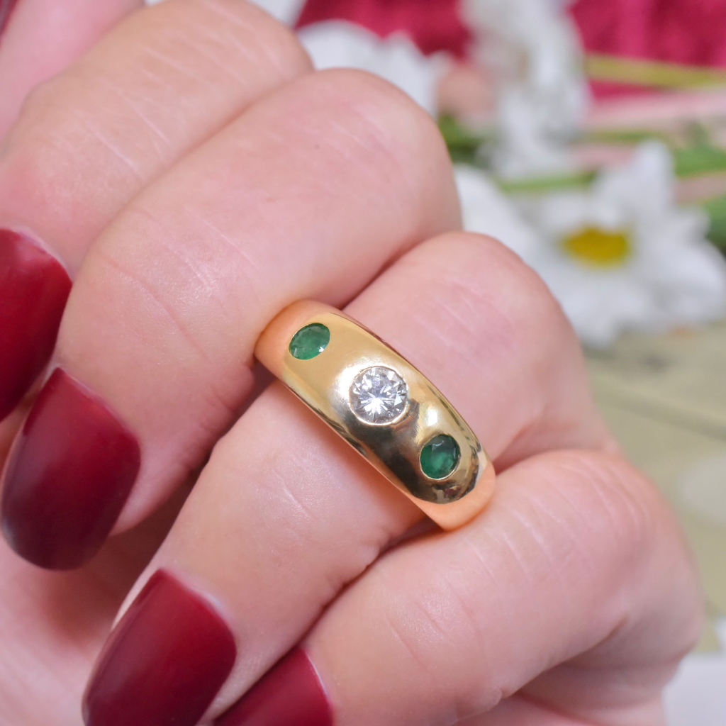 Contemporary 18ct Yellow Gold Diamond And Emerald Ring
