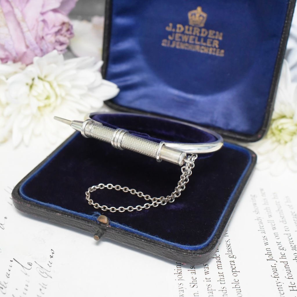 Antique Victorian Sterling Silver Propelling Pencil Bangle Circa 1900