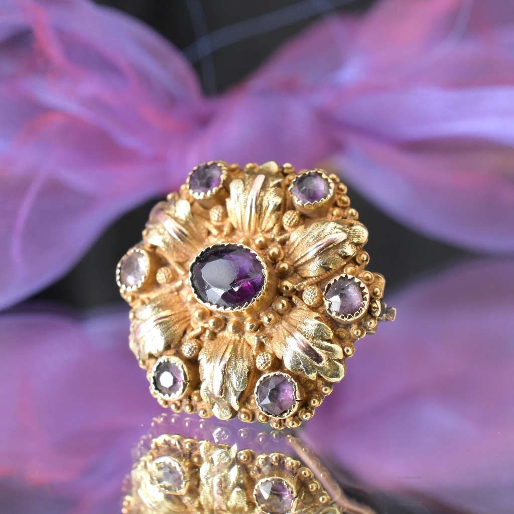 Antique Georgian 15ct Rose And Yellow Gold Amethyst Brooch Circa 1830