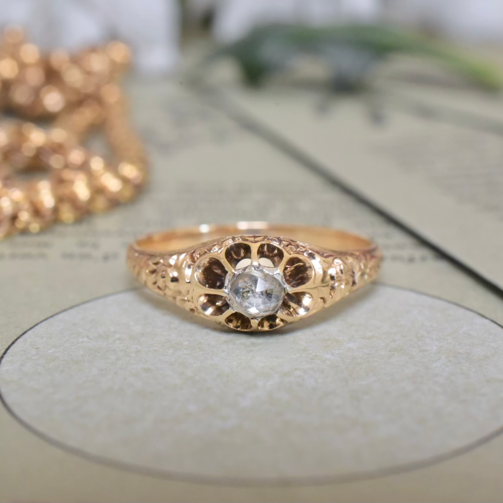 Antique Early Victorian 18ct Yellow Gold Rose-Cut Diamond Ring Circa 1850’s