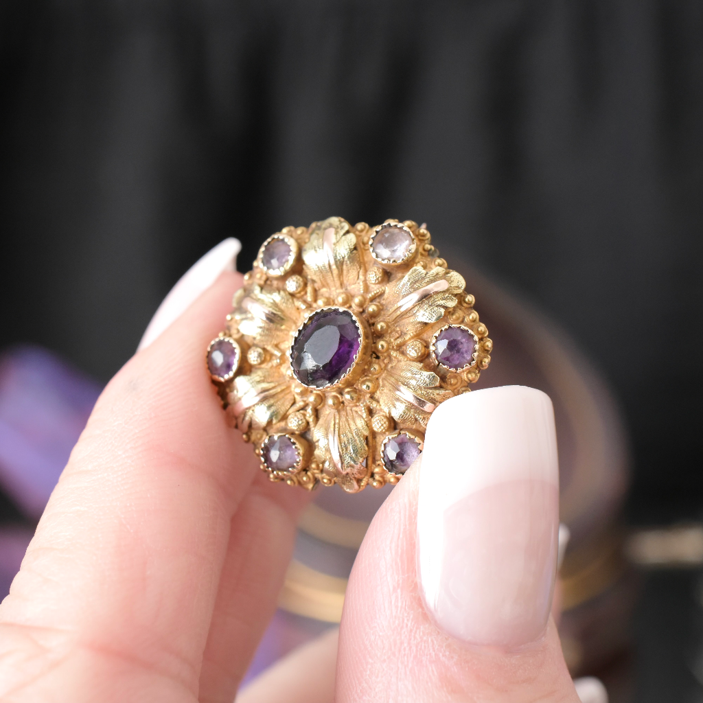 Antique Georgian 15ct Rose And Yellow Gold Amethyst Brooch Circa 1830