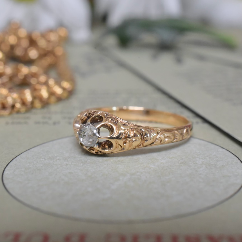 Antique Early Victorian 18ct Yellow Gold Rose-Cut Diamond Ring Circa 1850’s