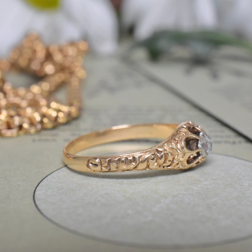 Antique Early Victorian 18ct Yellow Gold Rose-Cut Diamond Ring Circa 1850’s