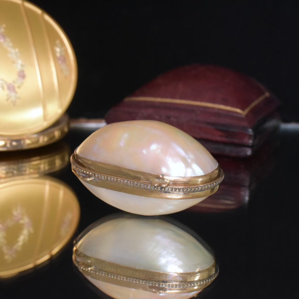 Antique Mother Of Pearl Thimble Case With Silver Thimble Circa 1900