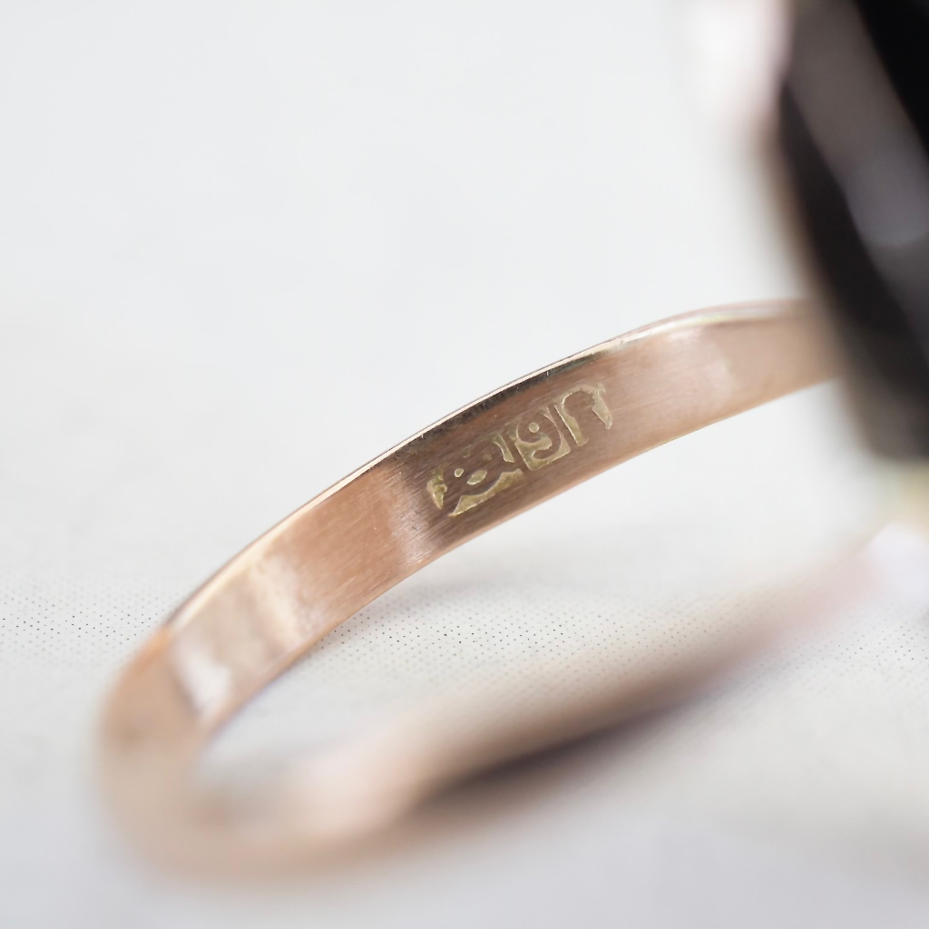 Antique Australian 9ct Rose Gold Onyx Ring By Joseph Lawrence Circa 1915