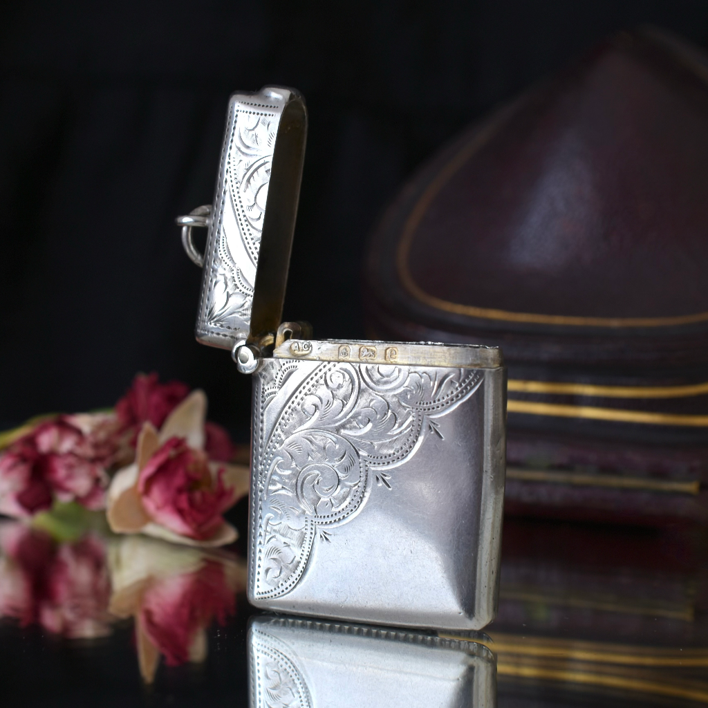 Antique Sterling Silver Match Safe Vesta Case - Birmingham 1904