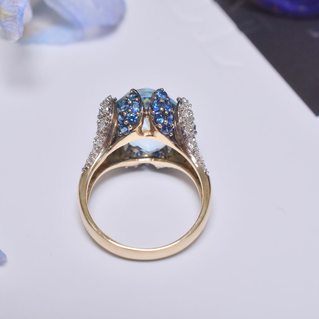 Contemporary 9ct Yellow Gold Floral, Topaz, Sapphire And Diamond Ring
