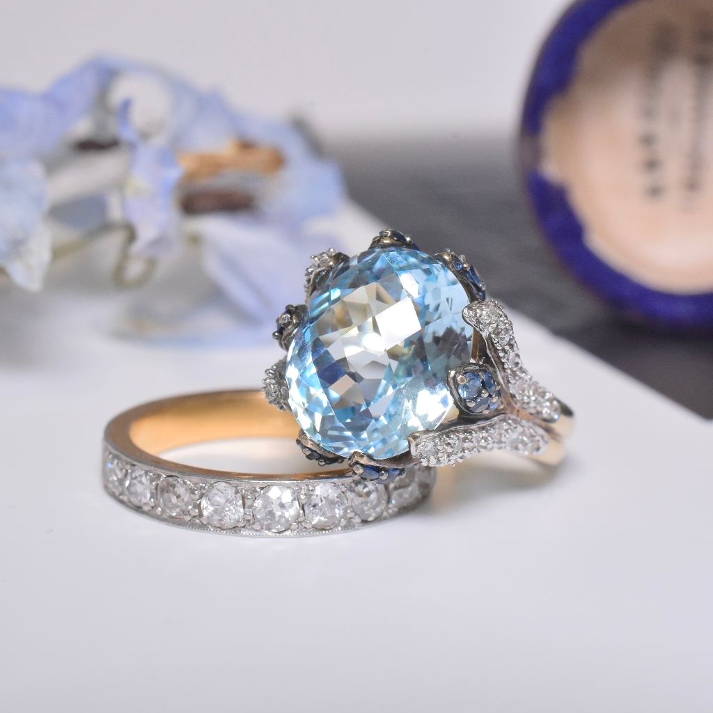 Contemporary 9ct Yellow Gold Floral, Topaz, Sapphire And Diamond Ring