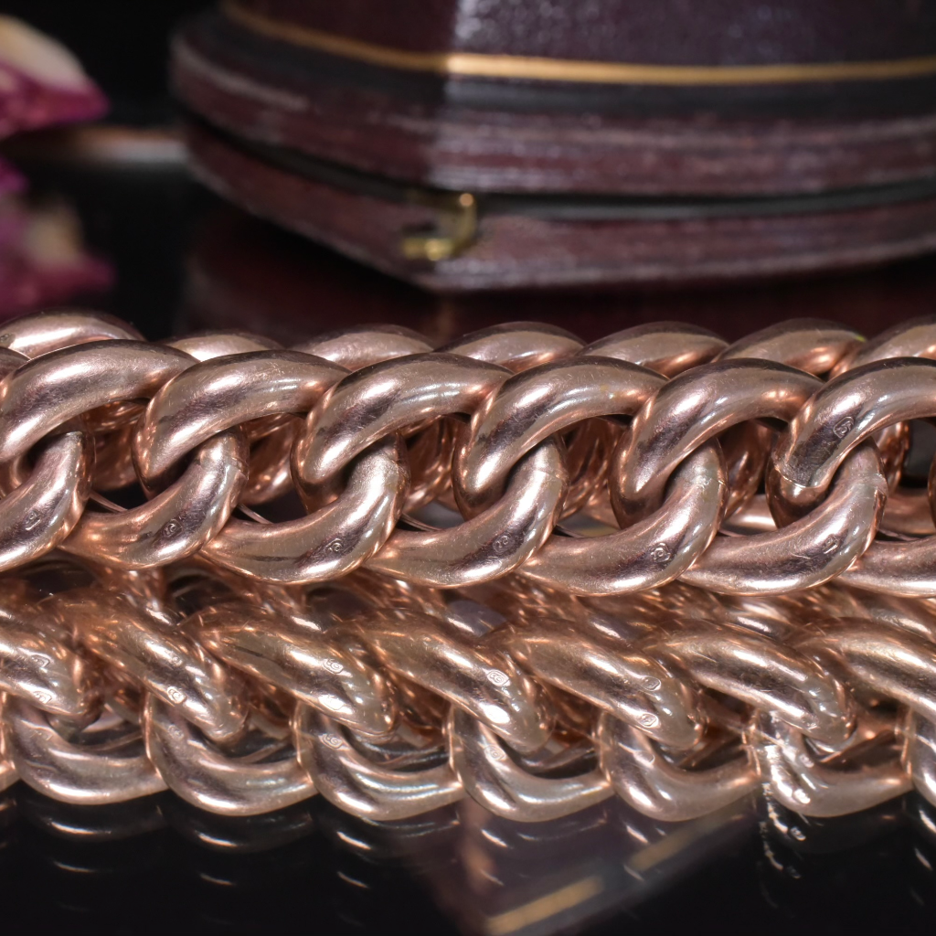 Vintage Heavy 9ct Rose Gold Heart Padlock Curb-Link Bracelet - 52 Grams