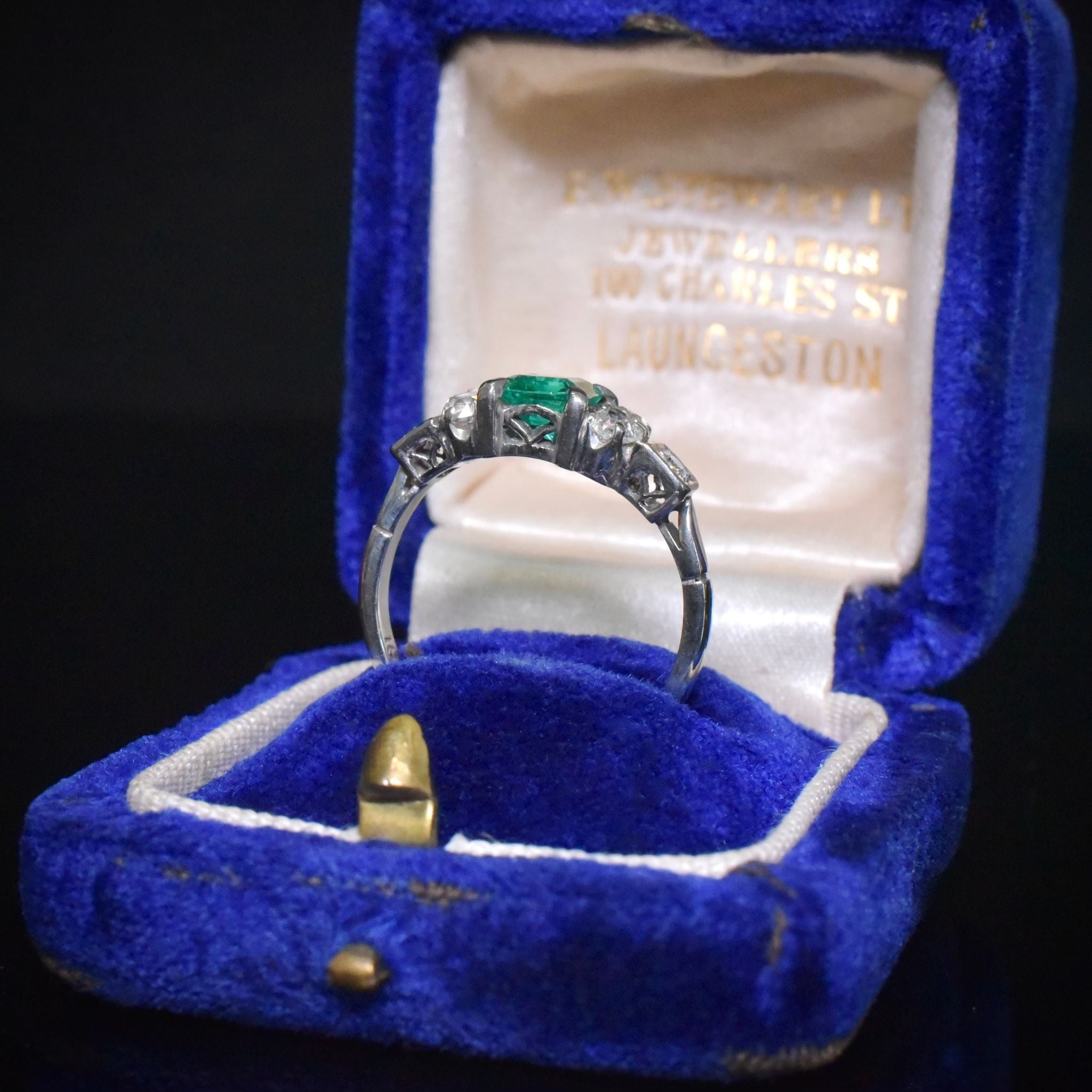 Antique Australian Platinum / 18ct White Gold Emerald And Diamond Ring Circa 1920’s-30’s