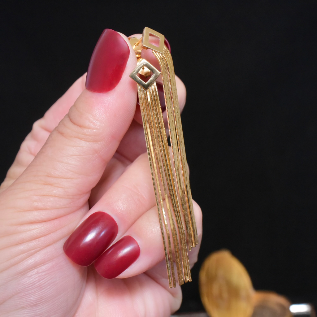 Modern 18ct Yellow Gold Long Drop Tassel Earrings