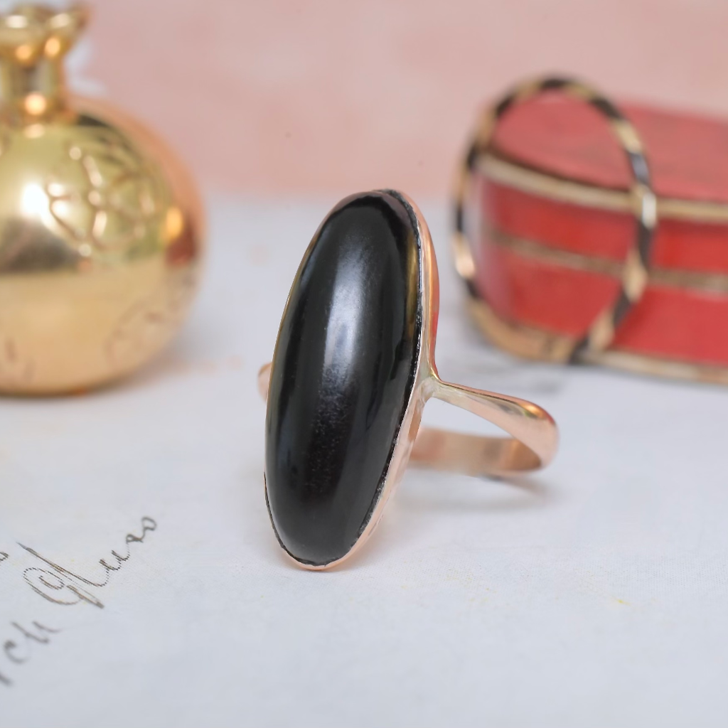 Antique Australian 9ct Rose Gold Onyx Ring By Joseph Lawrence Circa 1915
