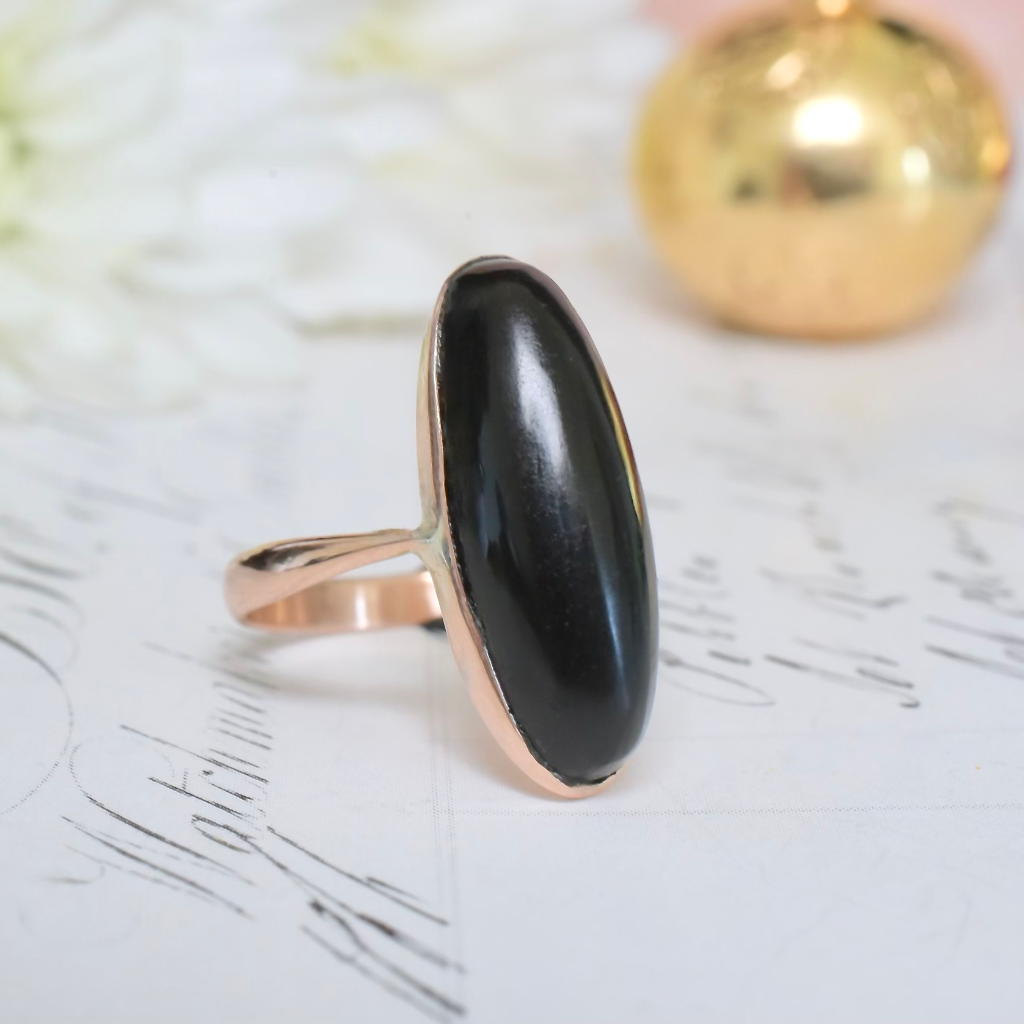 Antique Australian 9ct Rose Gold Onyx Ring By Joseph Lawrence Circa 1915