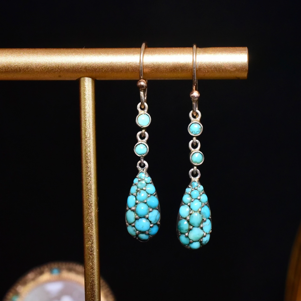 Antique Early 20th Century Turquoise Drop Earrings