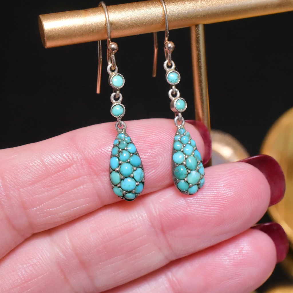 Antique Early 20th Century Turquoise Drop Earrings
