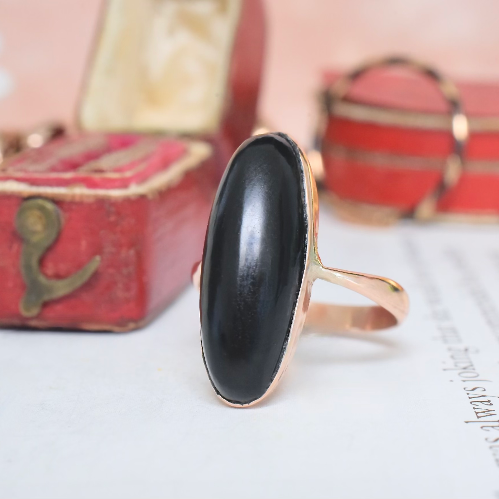 Antique Australian 9ct Rose Gold Onyx Ring By Joseph Lawrence Circa 1915