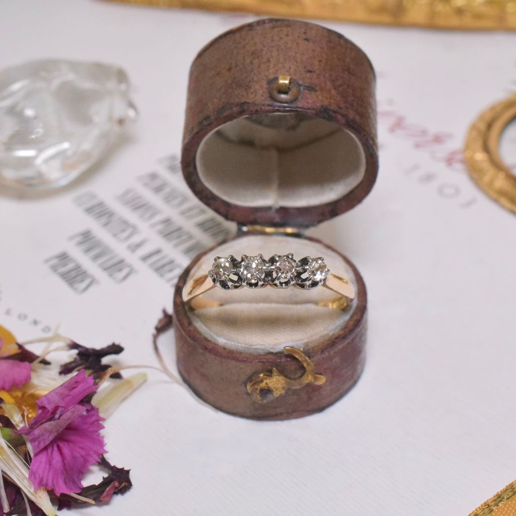 Antique Australian 18ct Yellow Gold And Platinum Quarter Hoop Diamond Ring - Circa 1890-1910