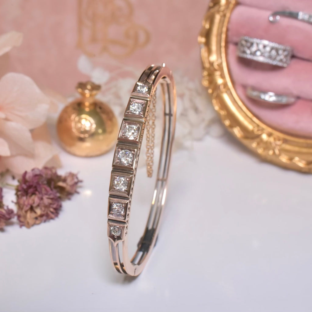 Antique Edwardian 15ct Rose Gold And Diamond 0.86ct Bangle Circa 1910 With Independent Retail Replacement Valuation $9000 AUD
