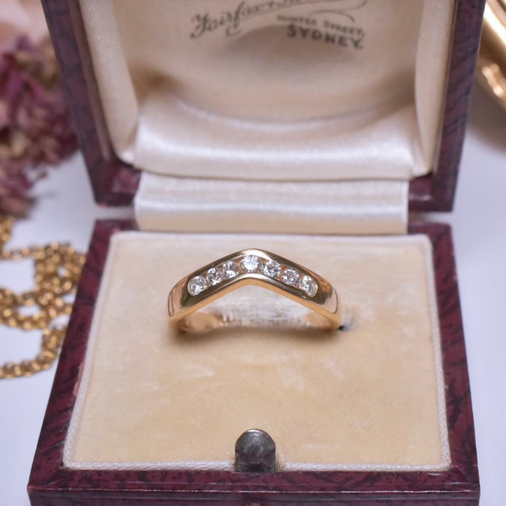 Modern 18ct Yellow Gold And Diamond Chevron Band