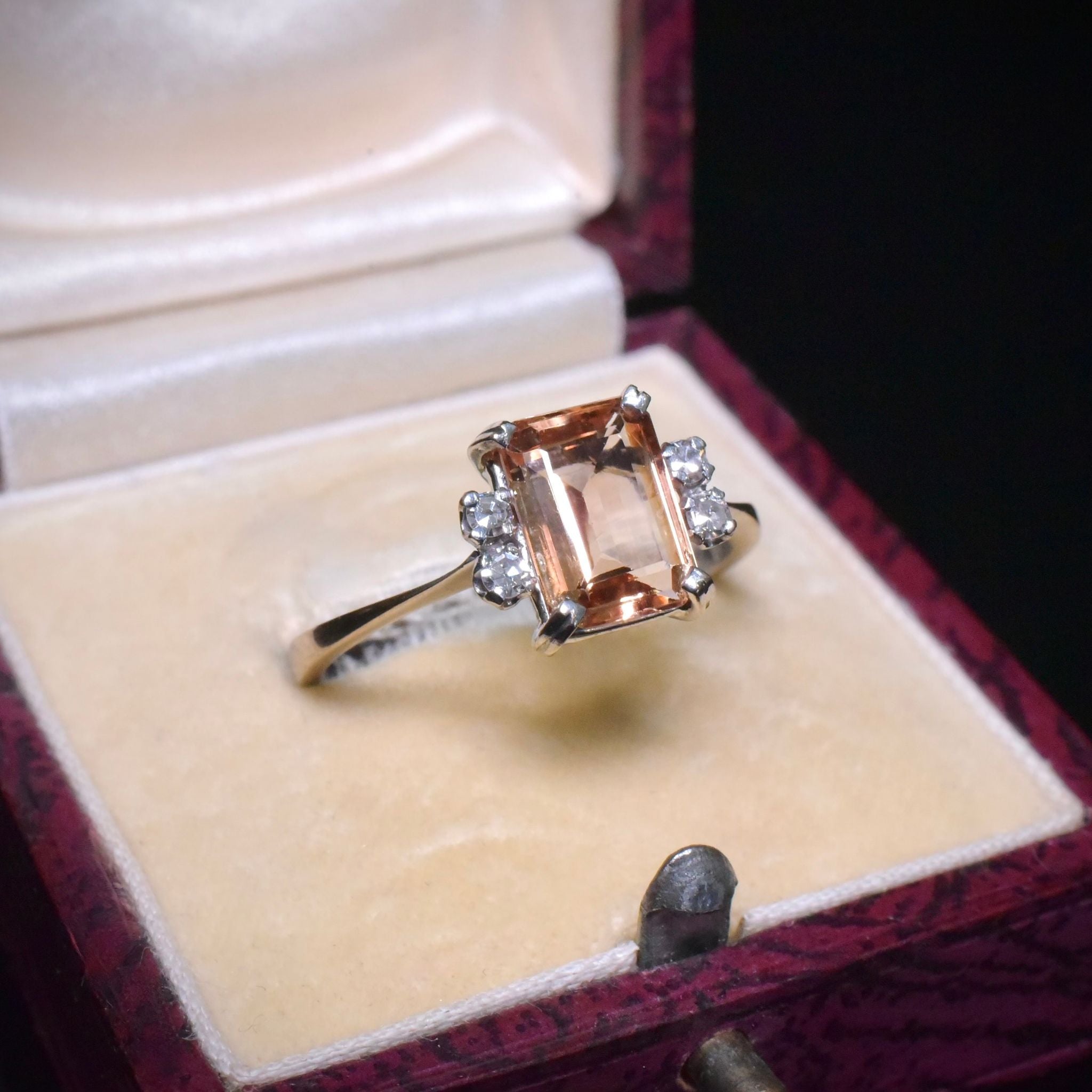 Vintage 18ct White Gold Imperial Topaz And Diamond Ring