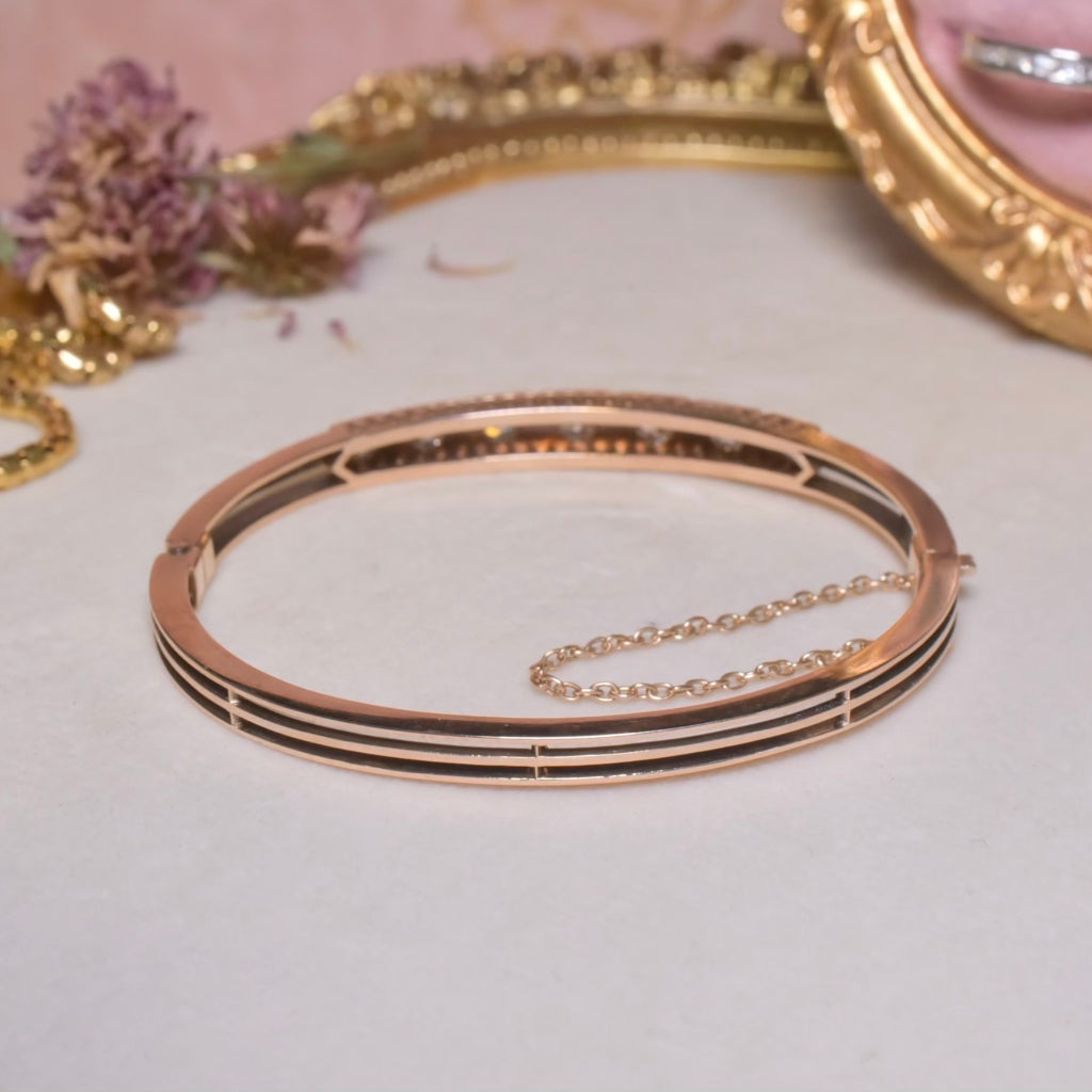 Antique Edwardian 15ct Rose Gold And Diamond 0.86ct Bangle Circa 1910 With Independent Retail Replacement Valuation $9000 AUD